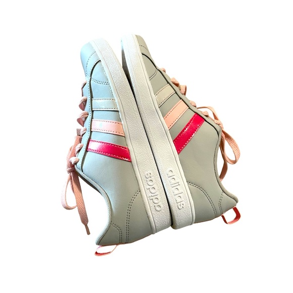 Adidas Neo Girl's Gray Leather Low Top Lace Up Sneakers Shoes - Girl's Size 4 - Picture 6 of 11